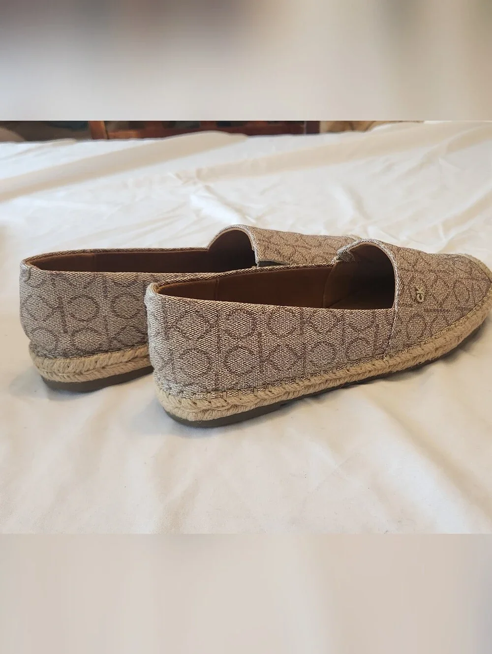 Beige/Taupe Calvin Klein Logo Popular2 Espadrille Slip-On Flats - Women, 8M